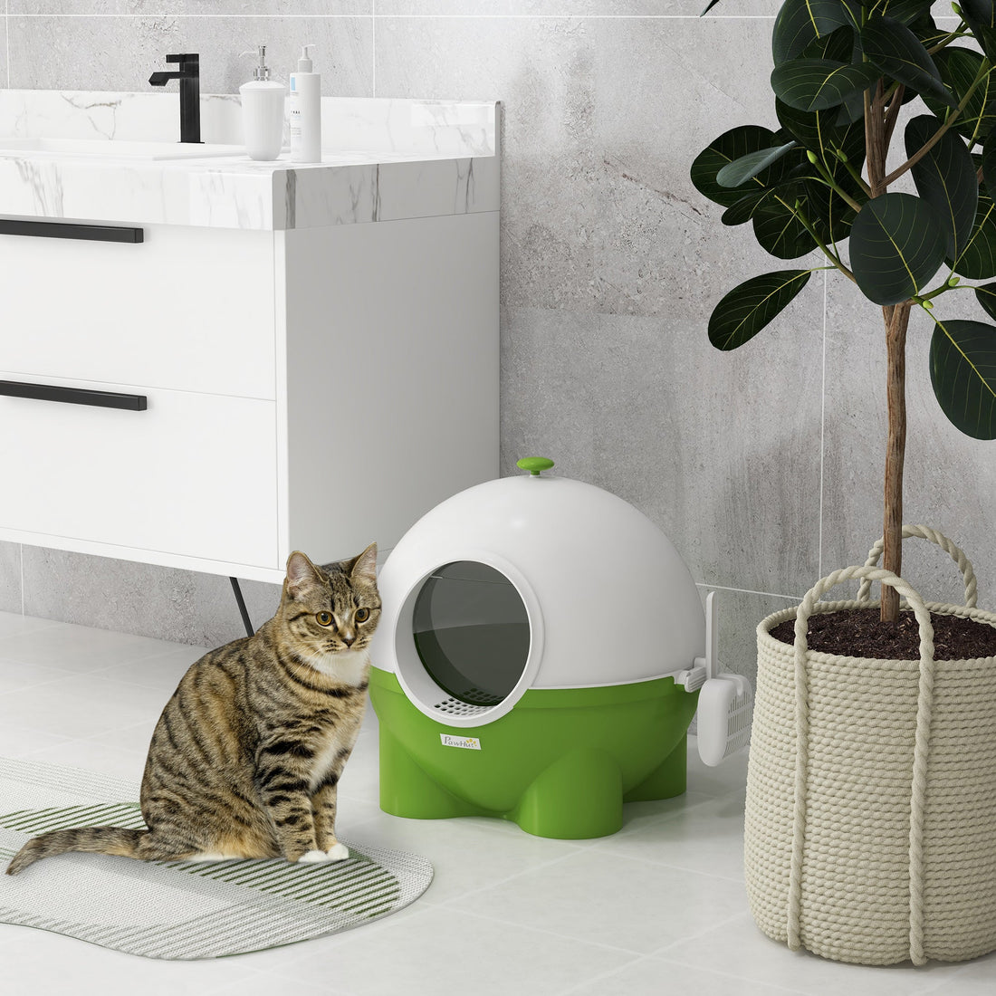 Large Cat Litter Box, with Scoop, Front Entrance, 53 x 51 x 48cm -Green