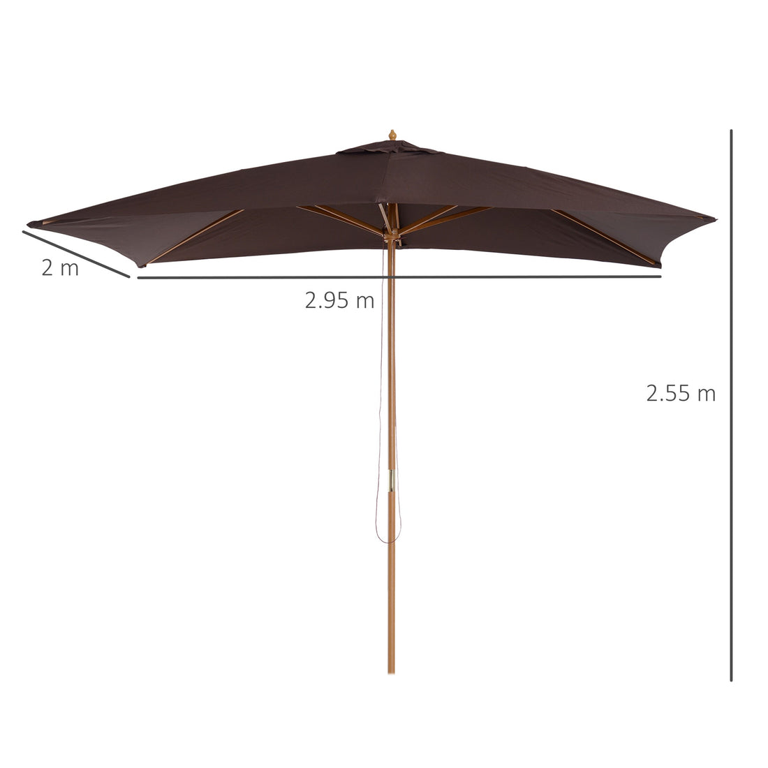 2 x 3m Wooden Garden Parasol Umbrella Outdoor Sun Shade Canopy, Dark Coffee