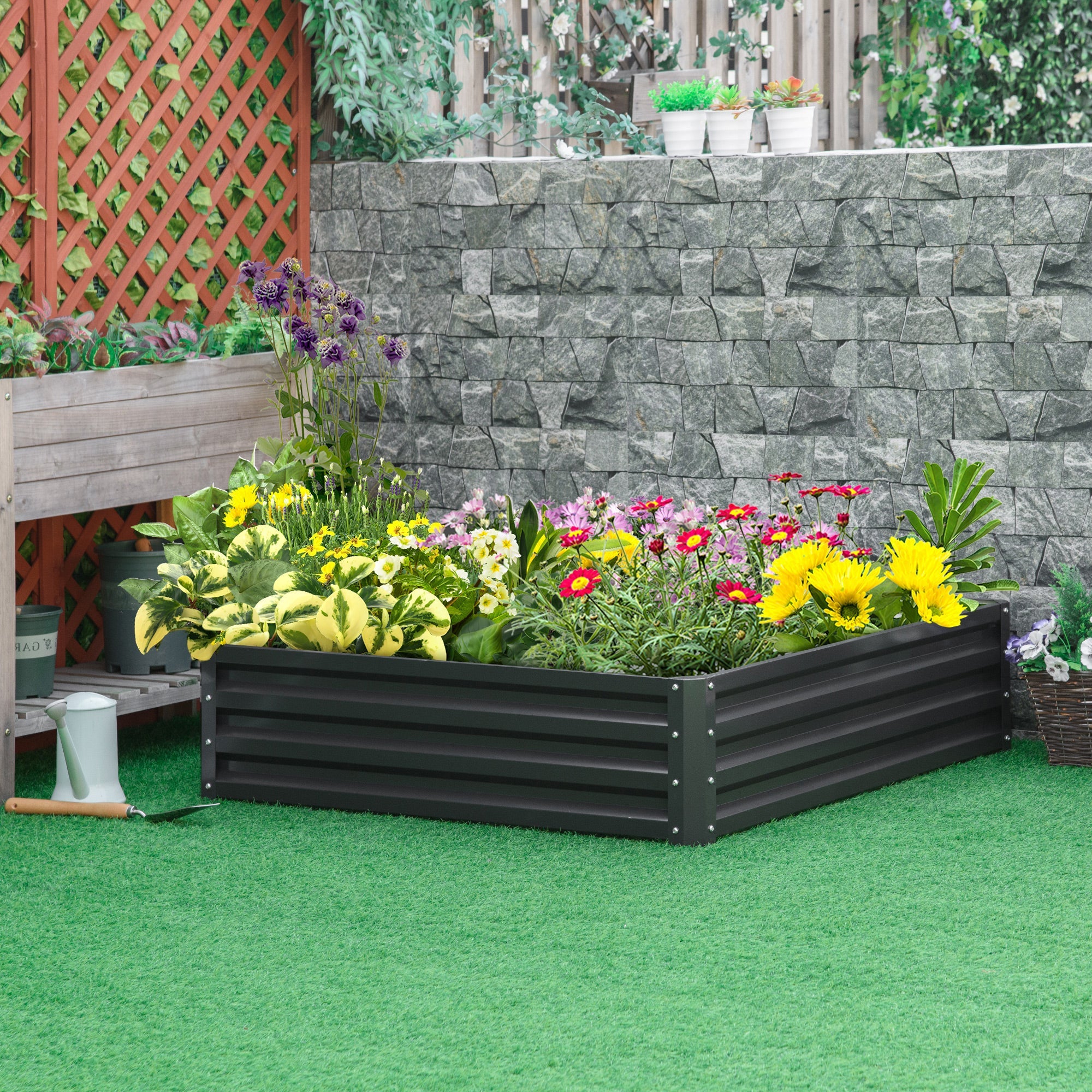 432L Square Raised Garden Bed Box with Weatherized Steel Frame for Vegetables, Flowers and Herbs, 120 x 120 x 30cm, Grey