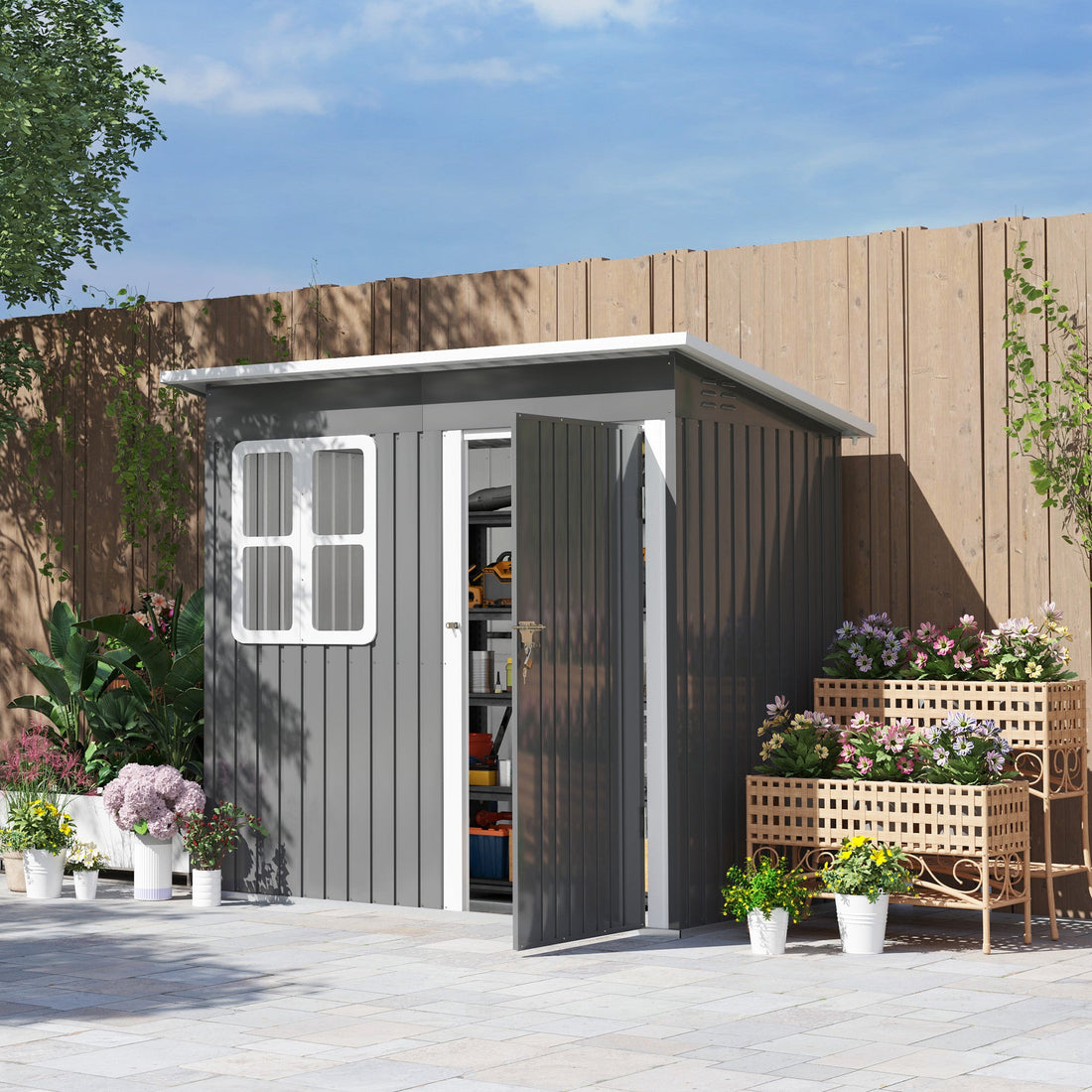 7 x 4ft Galvanised Steel Garden Shed, with Lock and Gloves - Grey