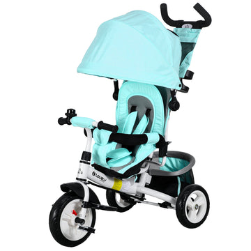 6 in 1 Kids Trike with Parent Handle, Canopy, 5-point Safety Belt, Storage, Footrest, Brake, for 1-5 Years, Green