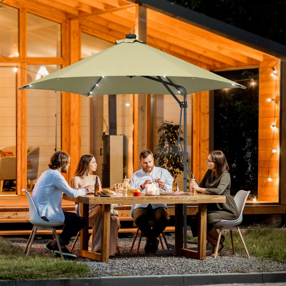 3(m) Solar LED Cantilever Parasol, Beige