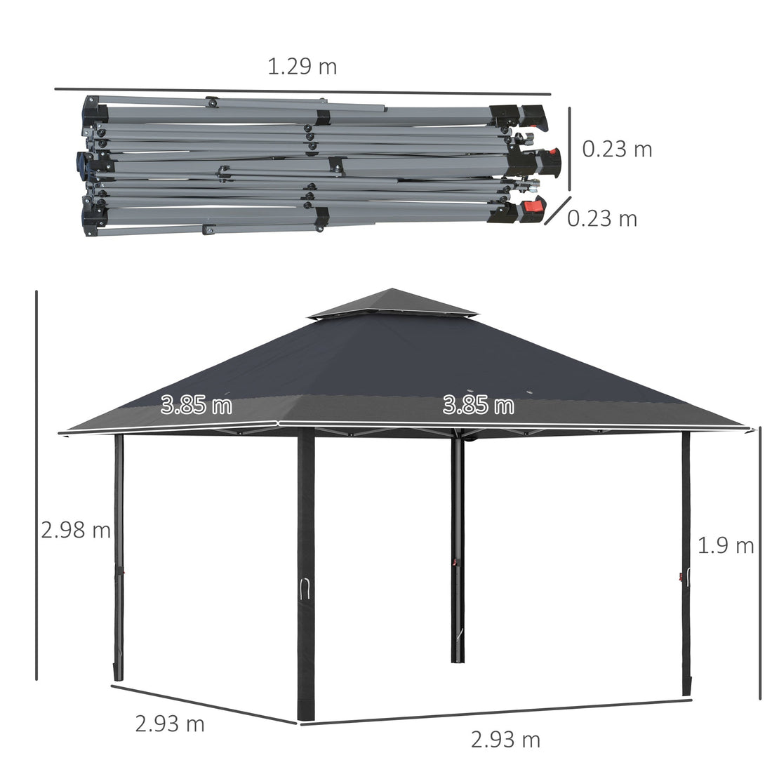 4 x 4m Pop-up Gazebo Double Roof Canopy Tent with UV Proof, Roller Bag & 3-Level Height Adjustable Outdoor Party, Steel Frame, Grey