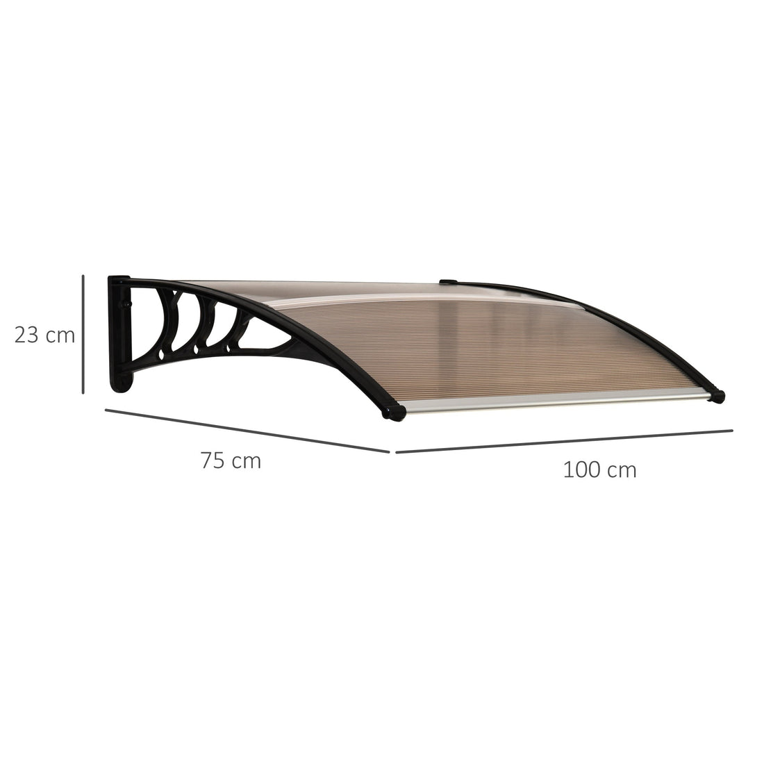 Front Door Canopy Outdoor Awning Aluminium Rigid Plastic Polycarbonate Rain Shelter UV Water Rain Resistant 100 x 75cm Brown