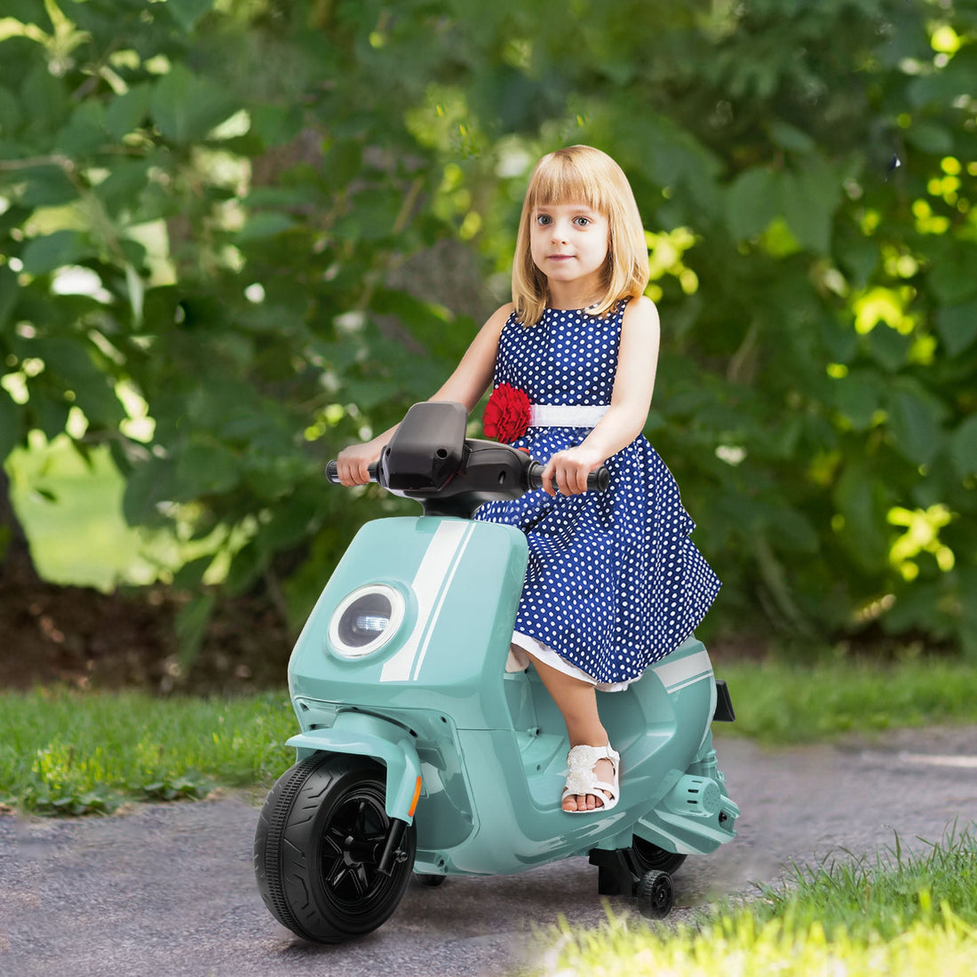6V Ride on Motorbike, Kids Electric Motorbike w/ Headlights, Music, Training Wheels, for Ages 18-36 Months, Green