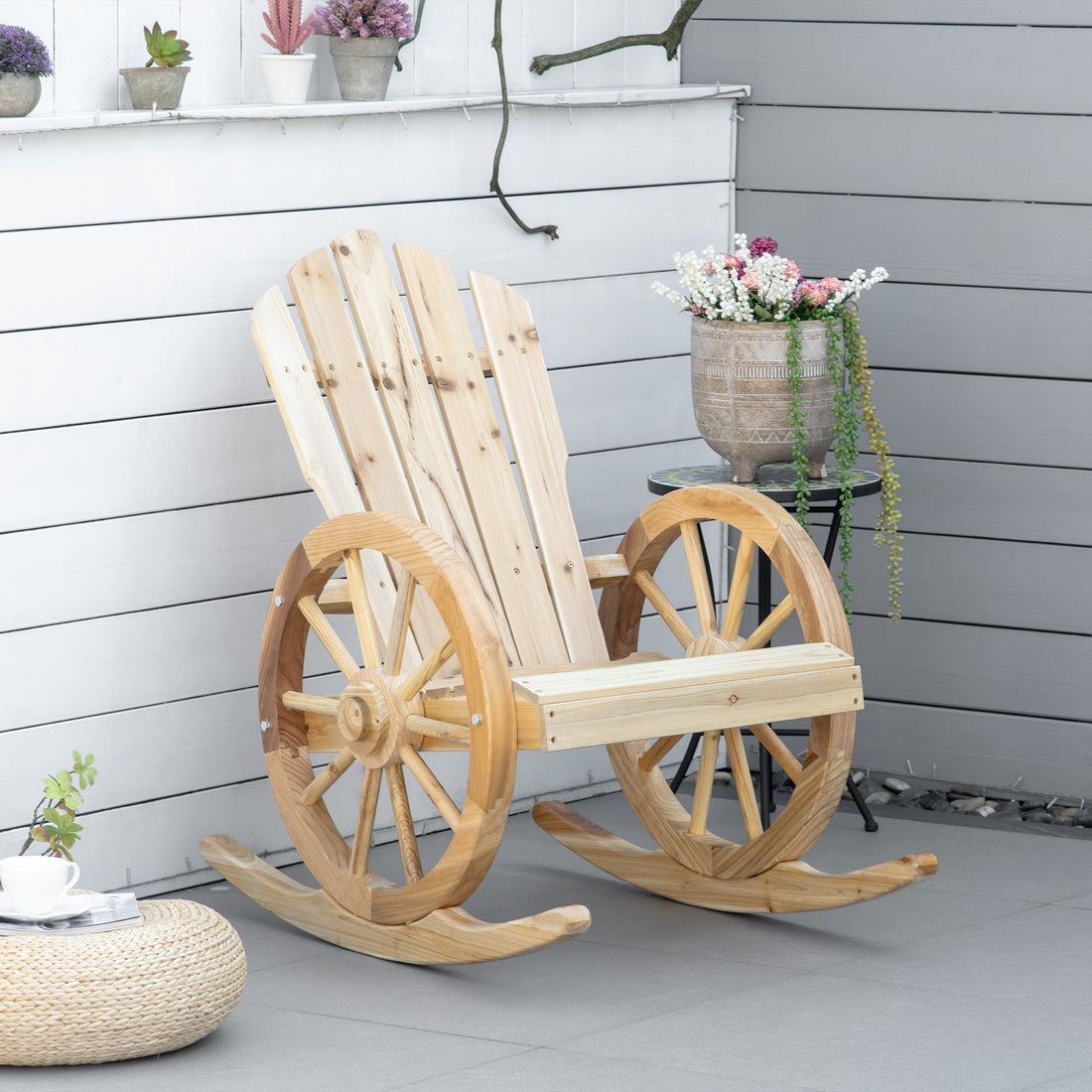Wooden Adirondack Rocking Chair Reclining Armchair Outdoor Garden Furniture Patio Porch Rocker - Natural
