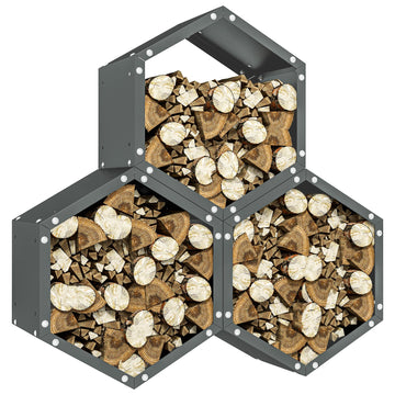 Three-Shelf Hexagon Metal Firewood Rack - Grey