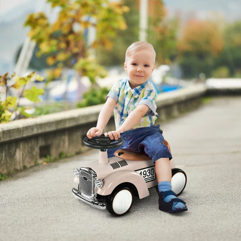 Foot to Floor Slider for Toddlers with Under-Seat Storage, Ride on Sliding Car with Horn, for Ages 12-36 Months - Cream