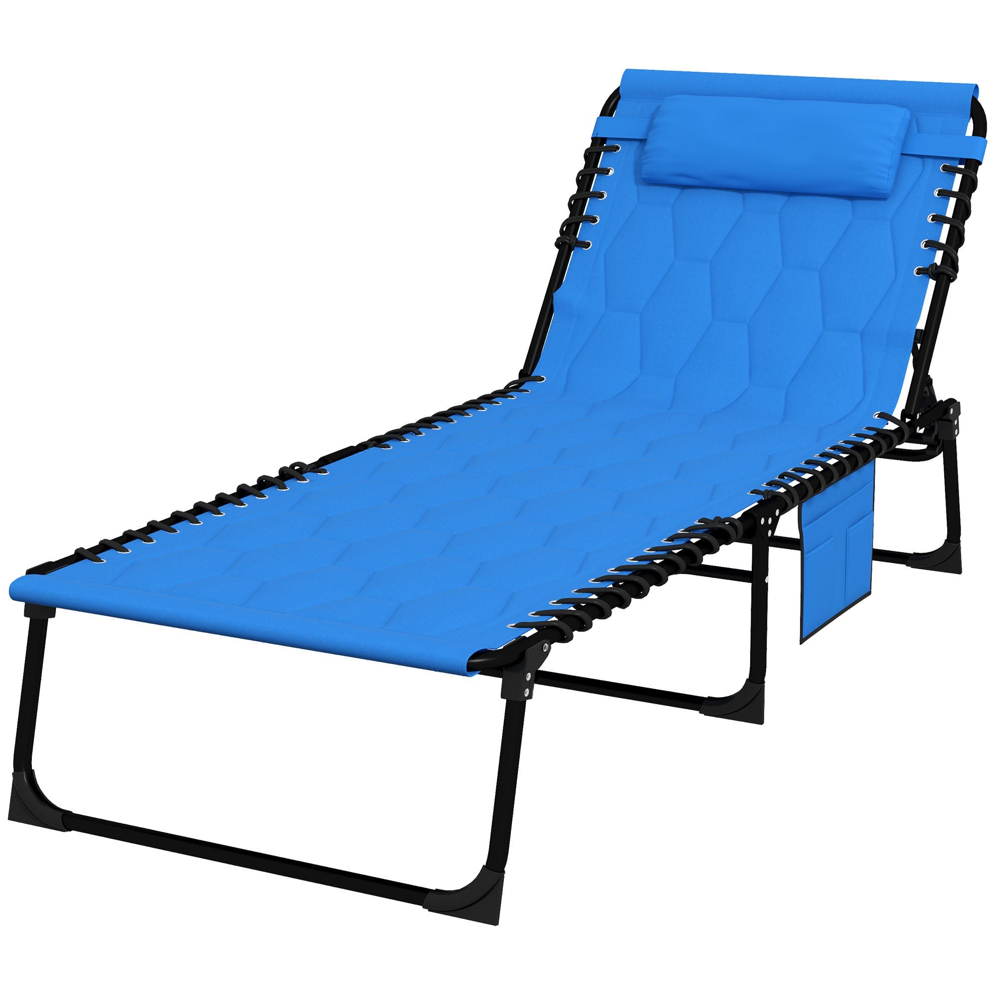 Padded Sun Lounger, with Five-Position Reclining Back - Blue