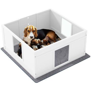 Whelping Box for Dogs with Whelping Pad, Adjustable Entrance, Non-slip Foot Pads, for Medium Dogs, 100 x 96cm