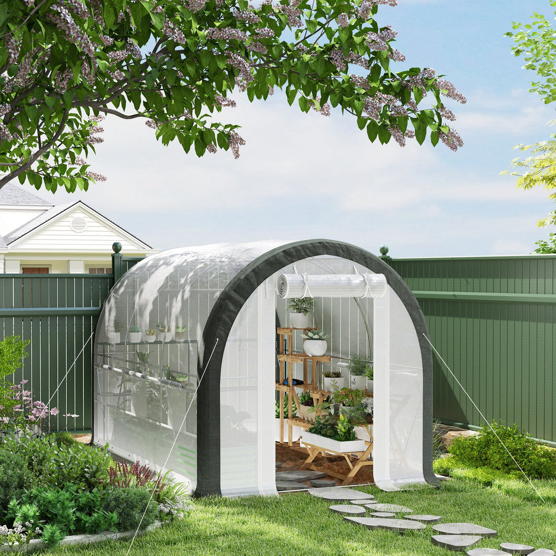 3 x 2(m) Walk-In Tunnel Greenhouse, with Accessories - White