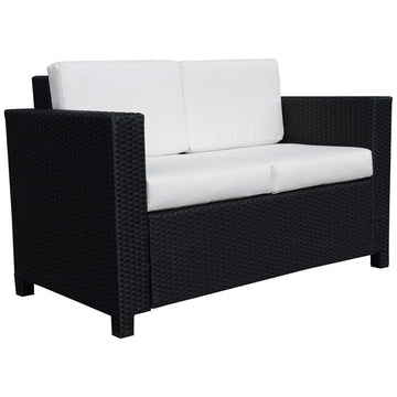 Rattan Sofa, 2 Seater Garden Furniture with Soft Padded Cushion and Armrests, Wicker Garden Loveseat for Patio, Black