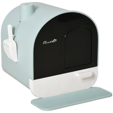 Hooded Cat Litter Box, Kitten Litter Tray, with Lid, Scoop, Filter, Flap Door