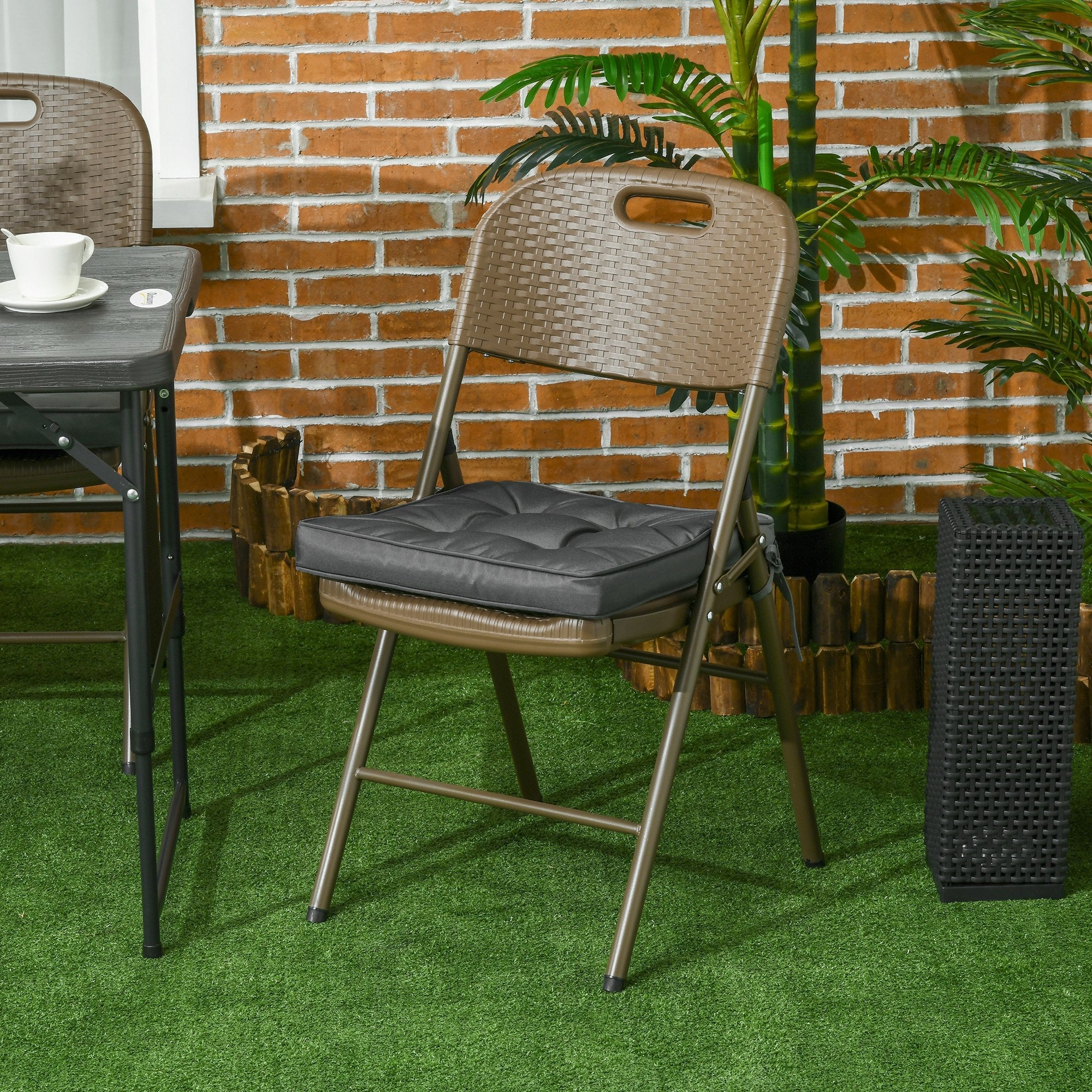 Set of 4 Garden Seat Cushion with Ties, 42 x 42cm Replacement Dining Chair Seat Pad, Grey