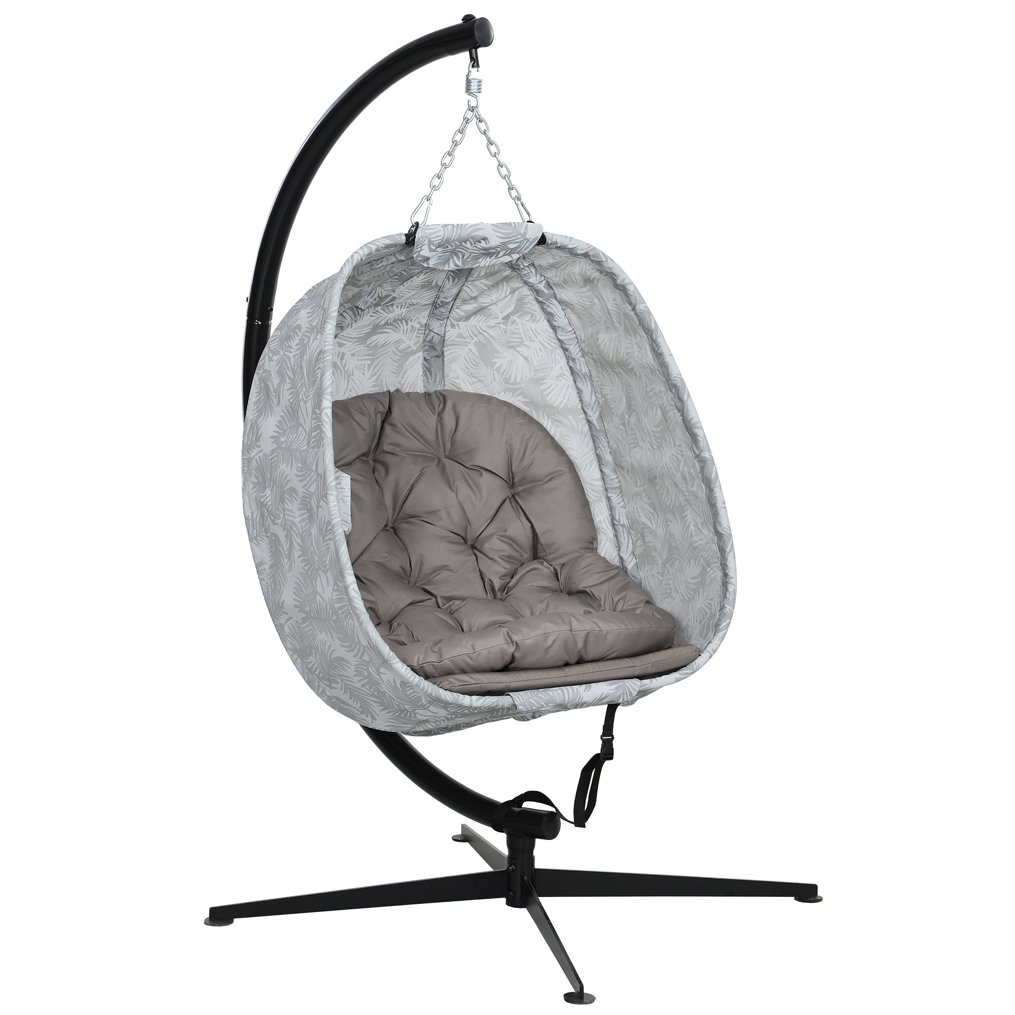Hanging Egg Chair Outdoor Indoor Garden Swing Chair with Folding Basket, Garden Hanging Chair with Stand, Thickened Cushion, Cup Holder for Patio, Balcony, Sand Brown