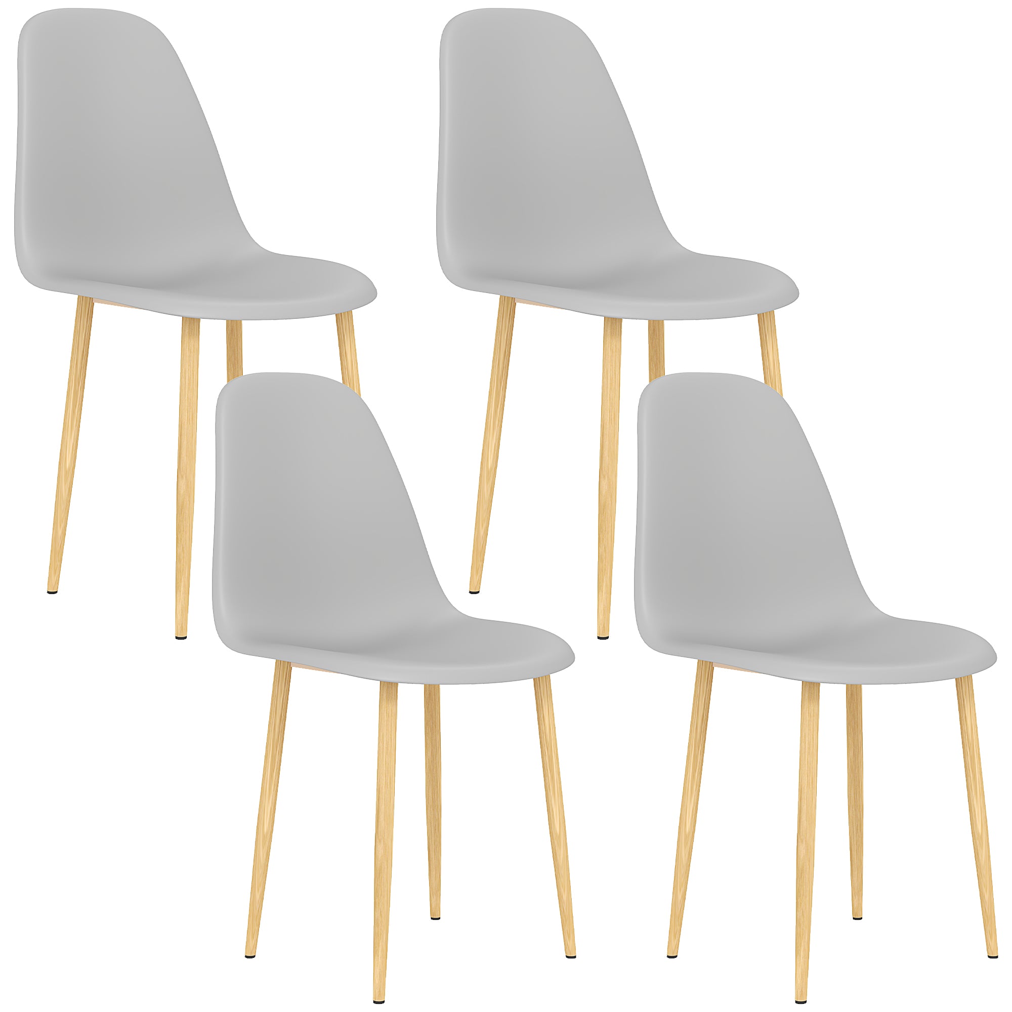 Modern Dining Chairs Set of 4, Kitchen Chairs with Backrest and Steel Legs for Dining Room, Living Room, Grey