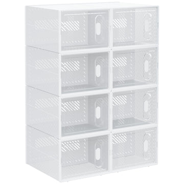 8PCS Clear Shoe Box, Plastic Stackable Shoe Storage Box for UK/EU Size up to 8.5/43 with Magnetic Door for Women/Men, 25 x 35 x 19cm
