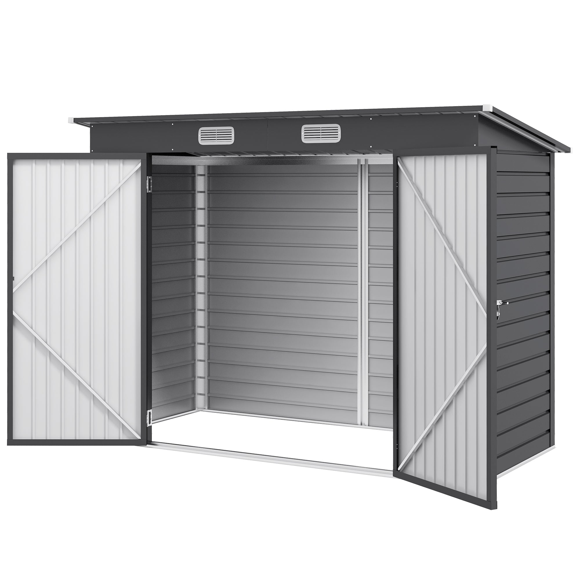 3.7 x 7.9ft Galvanised Steel Shed, with Latched Door and Padlock - Grey