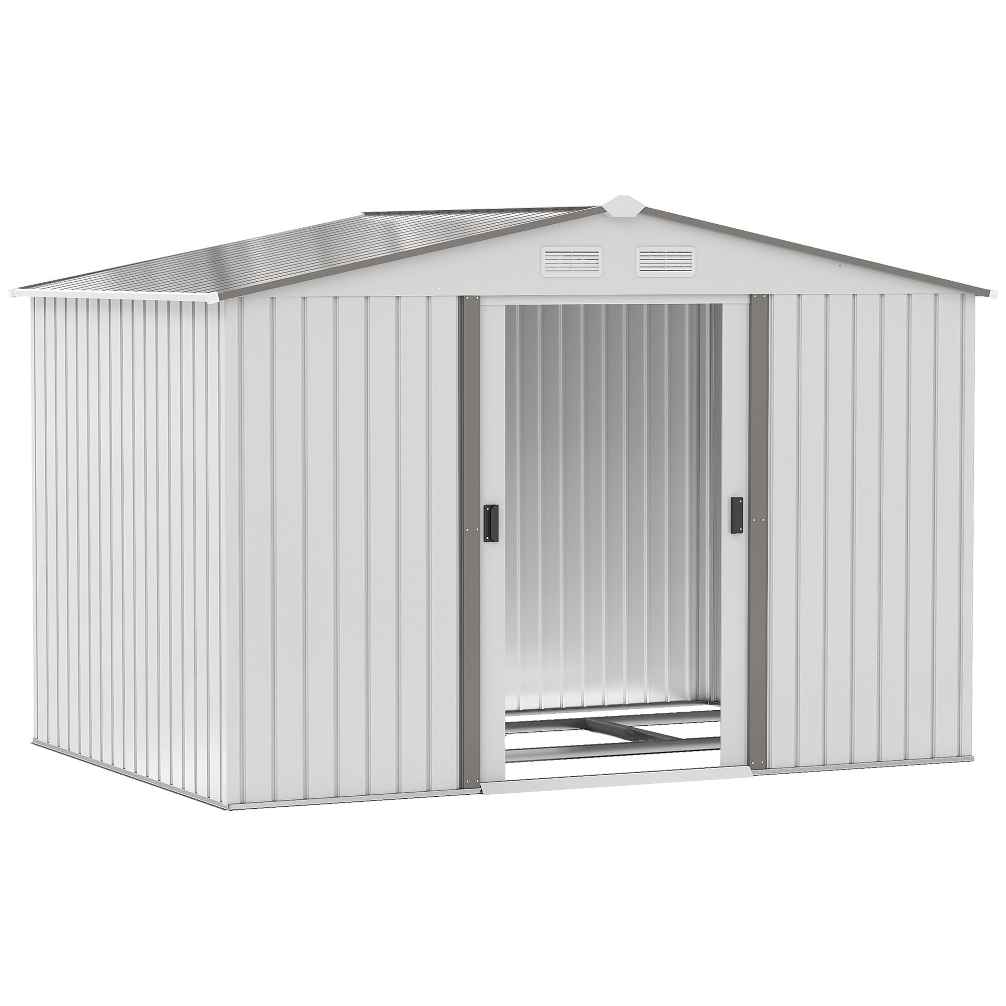 Metal Bike Shed, Mobility Scooter Shed House with Foundation Kit, Ventilation, Doors, 9 x 6FT, Silver