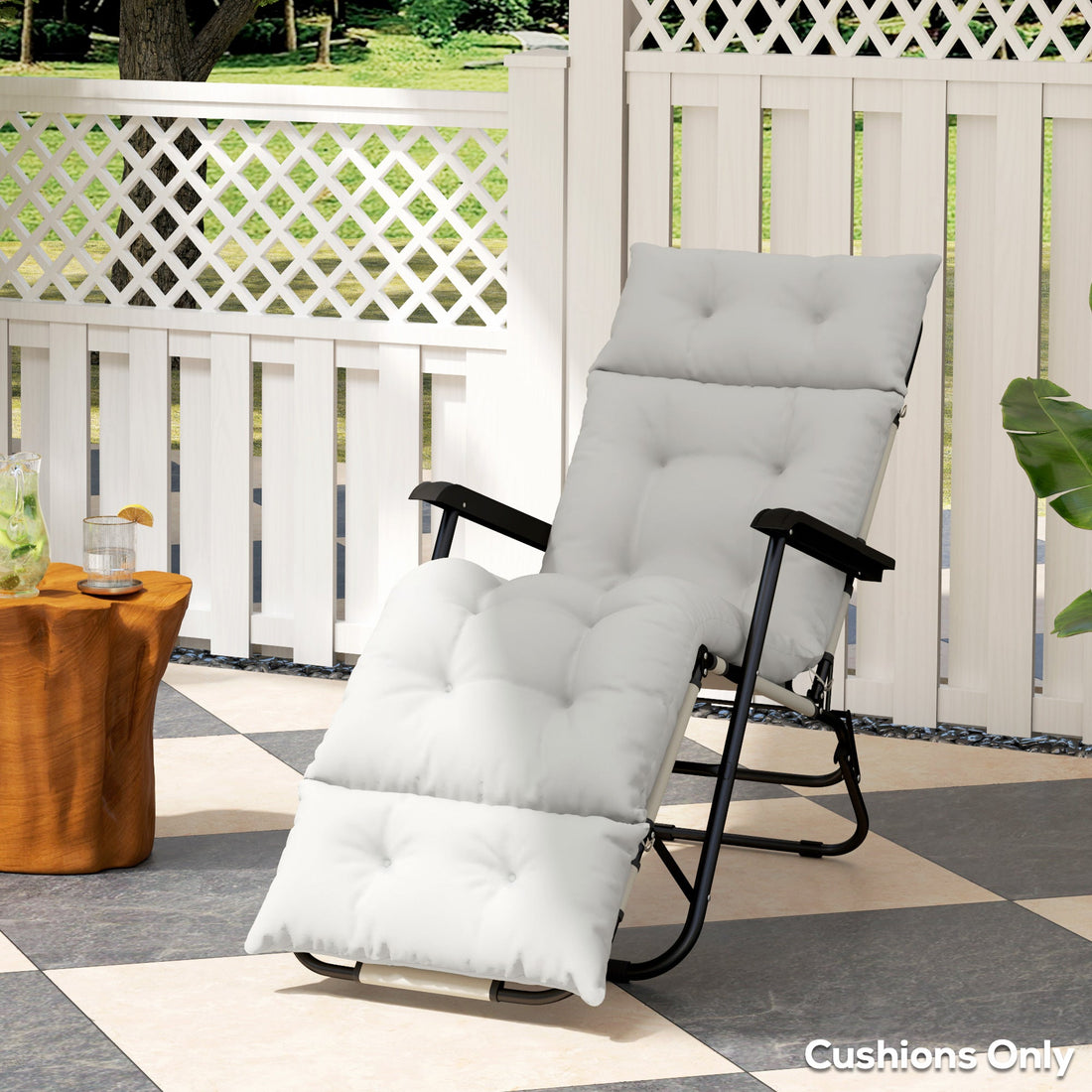 Sun Lounger Cushions Only, 190x56x10cm Garden Lounge Chair Cushions, UPF20+ 220gsm Fabric, Thick Sunbed Replacement Pads with 6 Ties, Light Grey