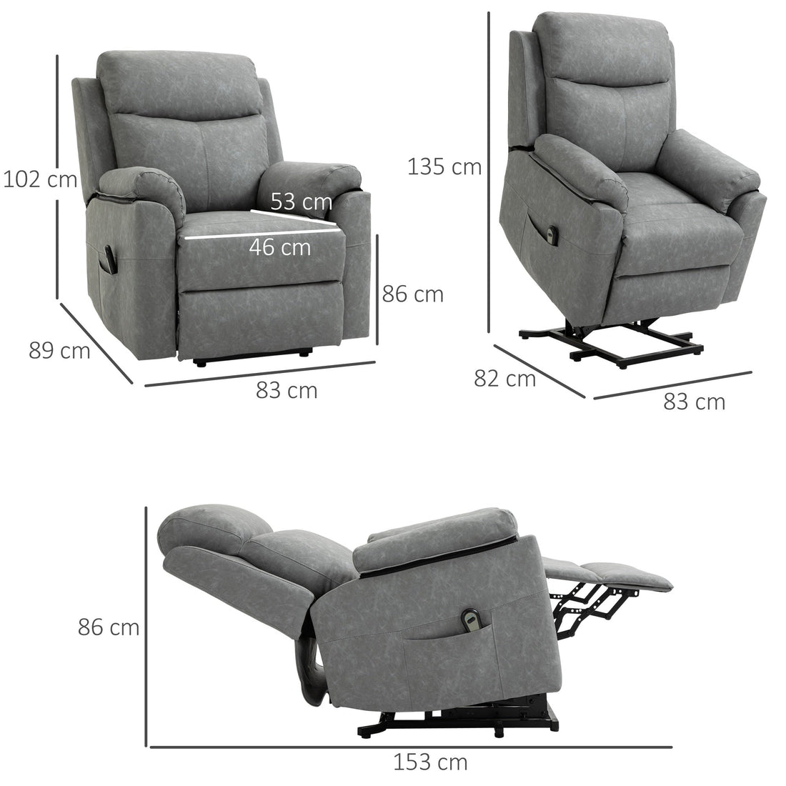 Faux Leather 70° Electric Riser Recliner Chair - Grey