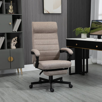 Vinsetto High-Back Home Office Chair, Linen Swivel Reclining Chair with Adjustable Height, Brown
