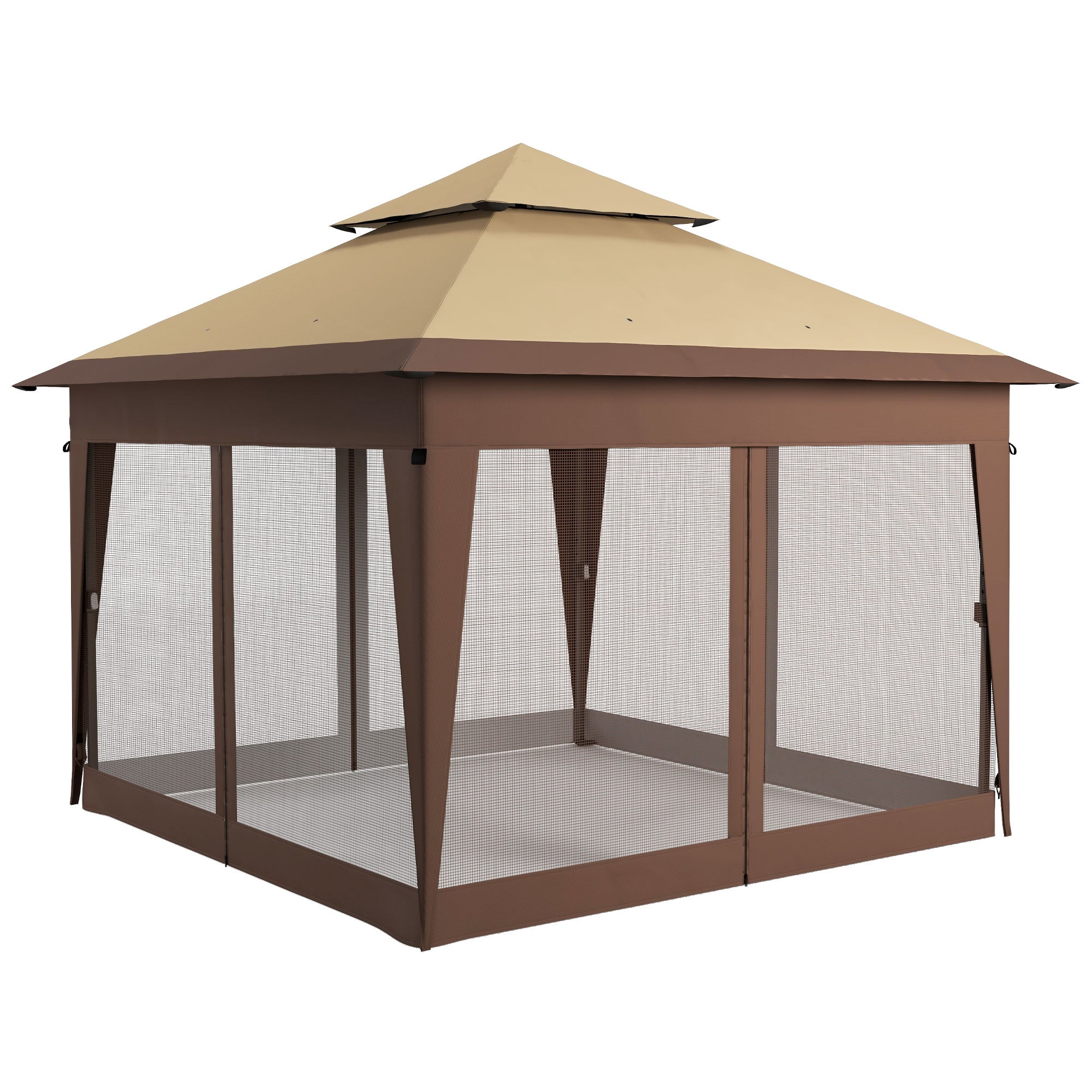 3 x 3(m) Pop Up Gazebo with Mosquito Netting, 1 Person Easy up Marquee Party Tent with 1-Button Push, Double Roof, Carry Bag, Sandbags, Height Adjustable Instant Shelter, Khaki