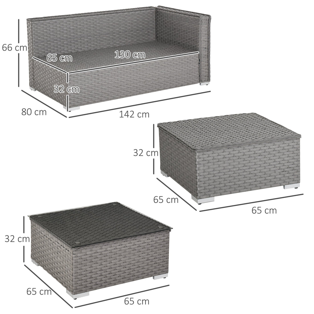 5 PCs PE Rattan Wicker Corner Sofa Set Bonzer Outdoor Conservatory Furniture Lawn Patio Tea Table Footstool w/ Cushion - Grey