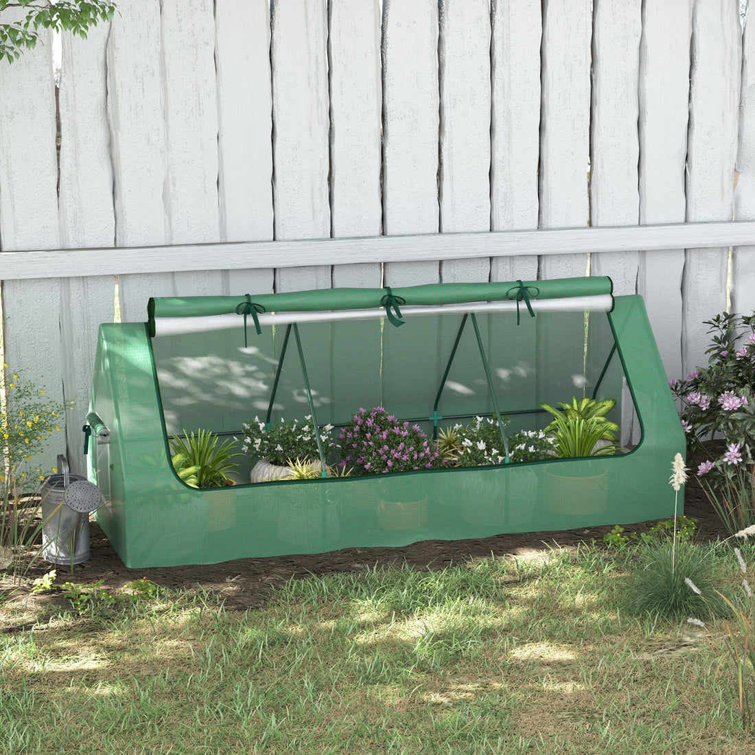 Portable Small Polytunnel, Mini Greenhouse with Mesh Windows for Indoor and Outdoor, 240x90x90cm, Green