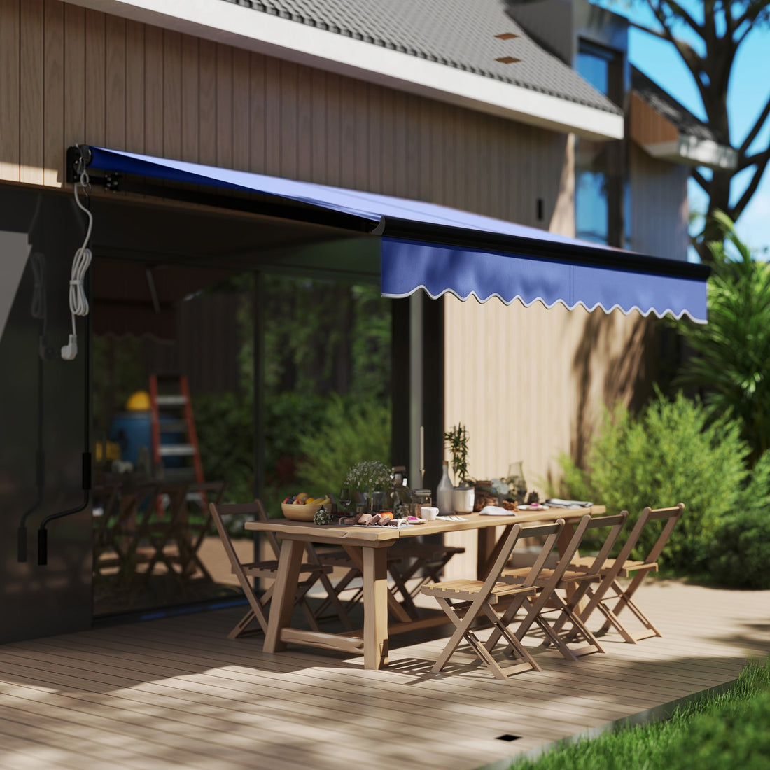 2.5 x 2m Electric Awning with LED Light and Remote Controller, Aluminium Frame DIY Retractable Awning, UV50+ Sun Shade Canopy for Garden Patio Deck Door Window, Blue