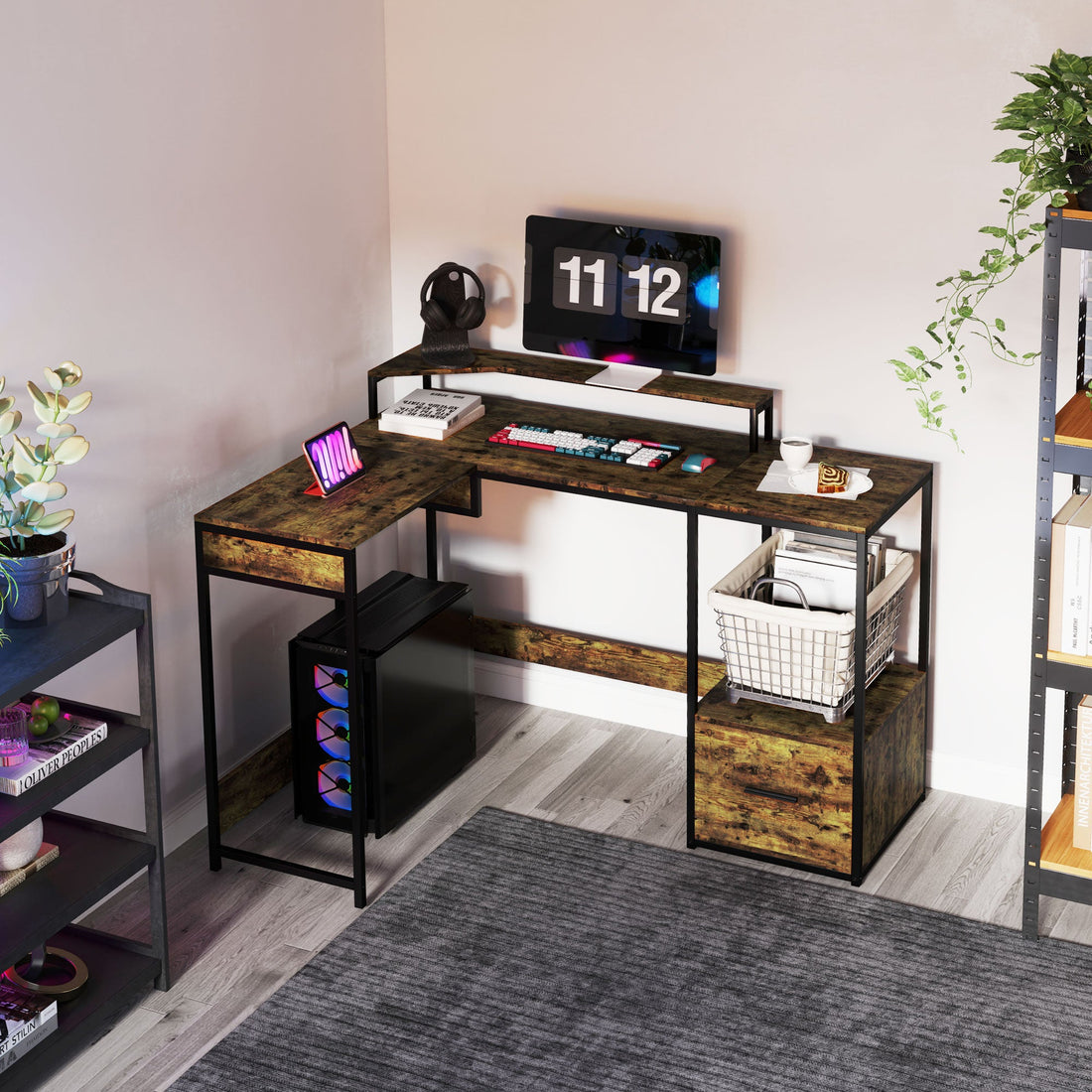 Industrial 'L' Shaped Multi-Work Desk - Brown