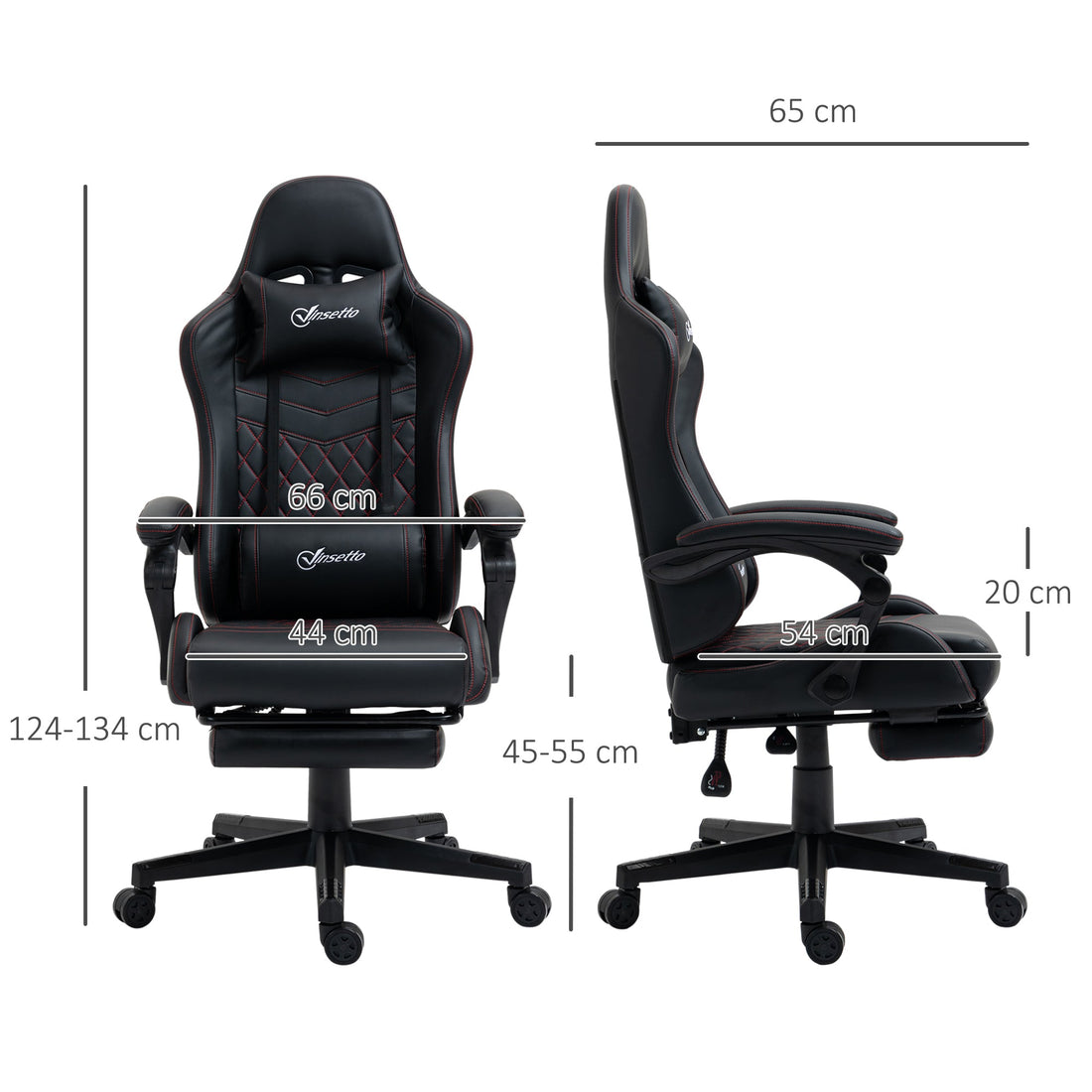 Computer Gaming Chair with Footrest, Video Gaming Chair for Adults with 130° Reclining Back, Desk Chair with Lumbar Support and Adjustable Height, Black Red
