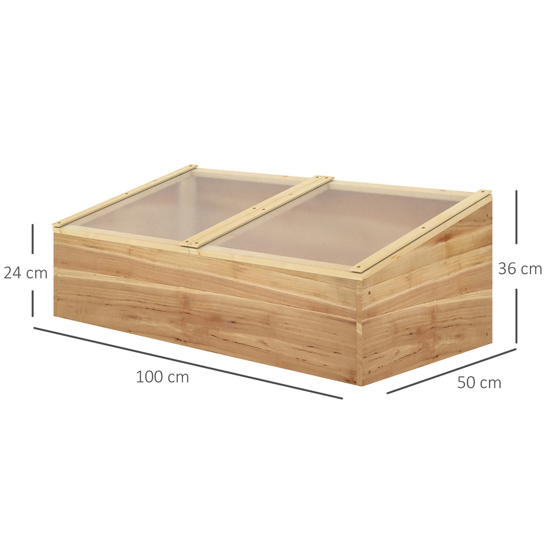 Wooden Cold Frame Greenhouse Garden Polycarbonate Grow House with Independent Openable Top Covers for Flowers, Vegetables, Plants, 100 x 50 x 36 cm, Natural