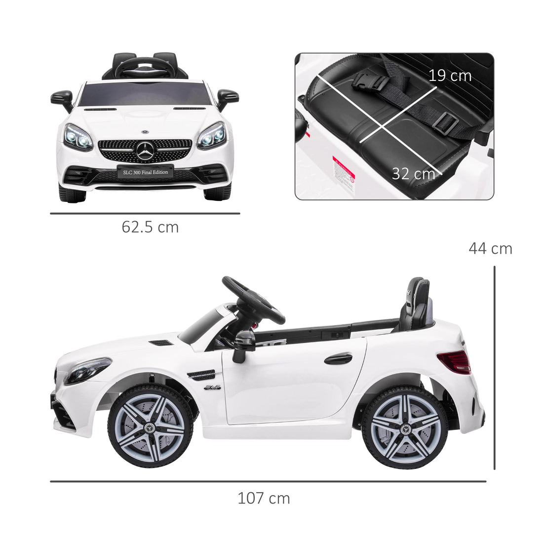 Benz SLC 300 Licensed 12V Electric Car for Kids, Kids' Electric Ride on with Parental Remote, Music Lights, Suspension Wheels for 3-6 Years, White