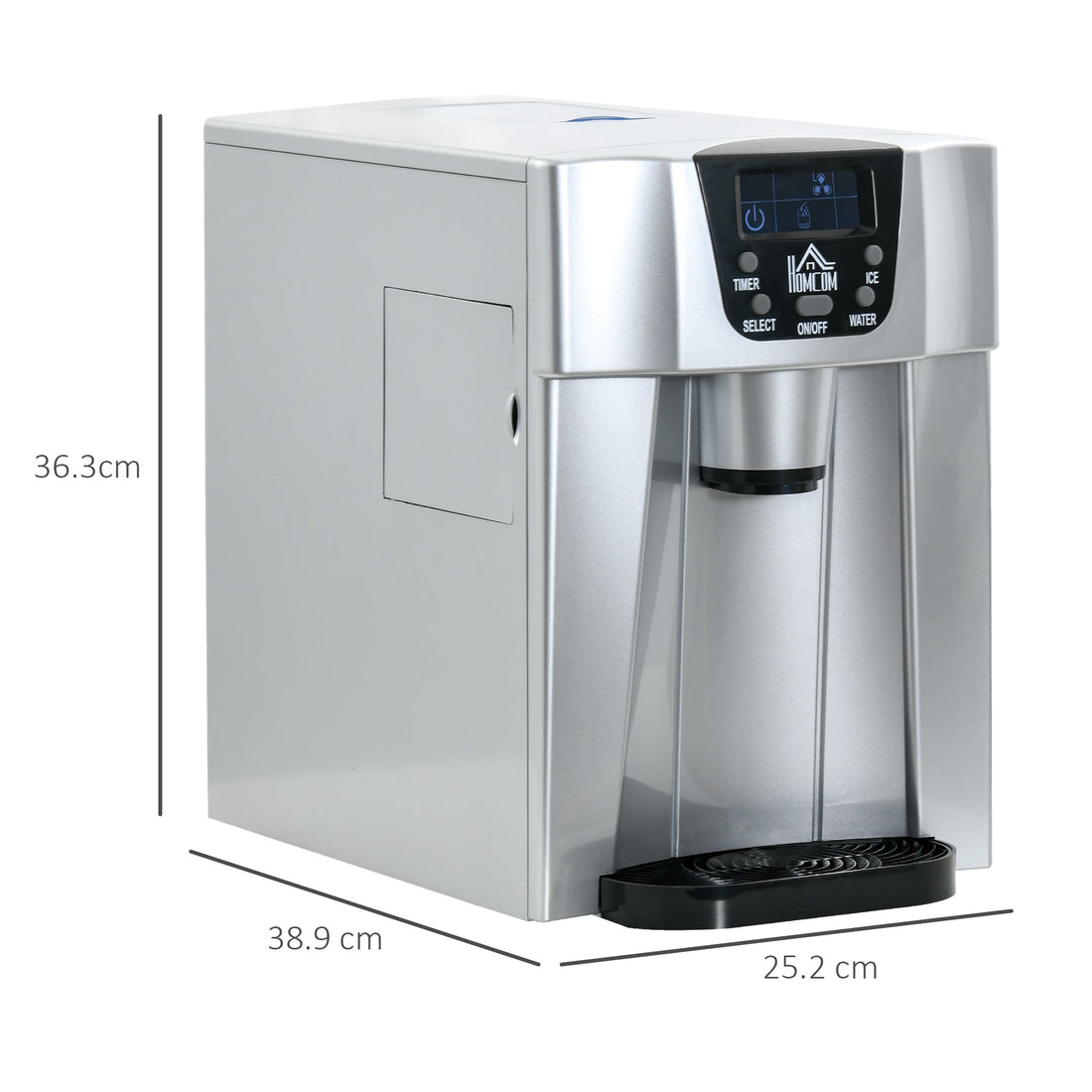 Ice Maker Machine and Water Dispenser, Counter Top Ice Cube Maker for Home with 3L Tank, Adjustable Cube Size, 9 Ice Cubes per 6-10 Minutes, No Plumbing Required, Silver