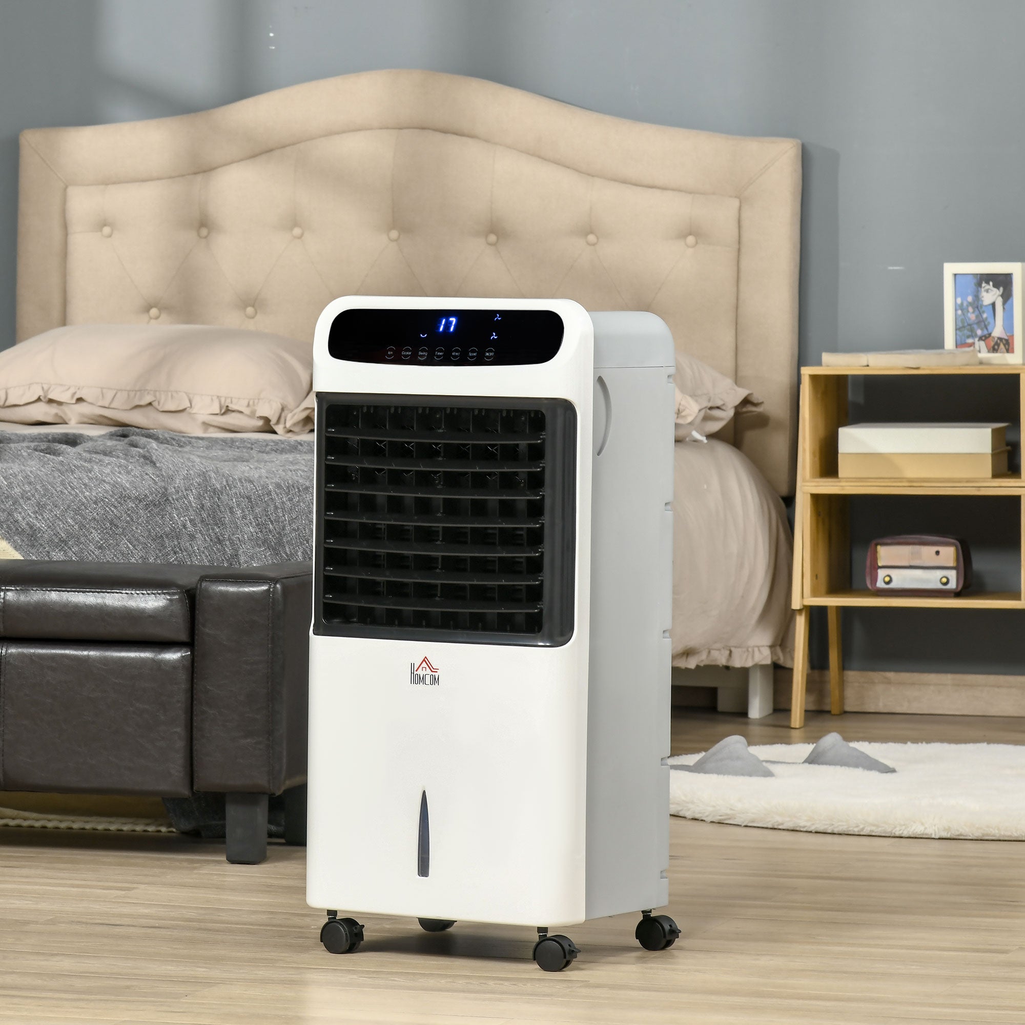 Mobile Air Cooler, 12L Tank Evaporative Ice Cooling Fan Water Conditioner Humidifier Unit with 3 Modes, 3 Speed, Remote, Timer, Oscillating for Home Bedroom