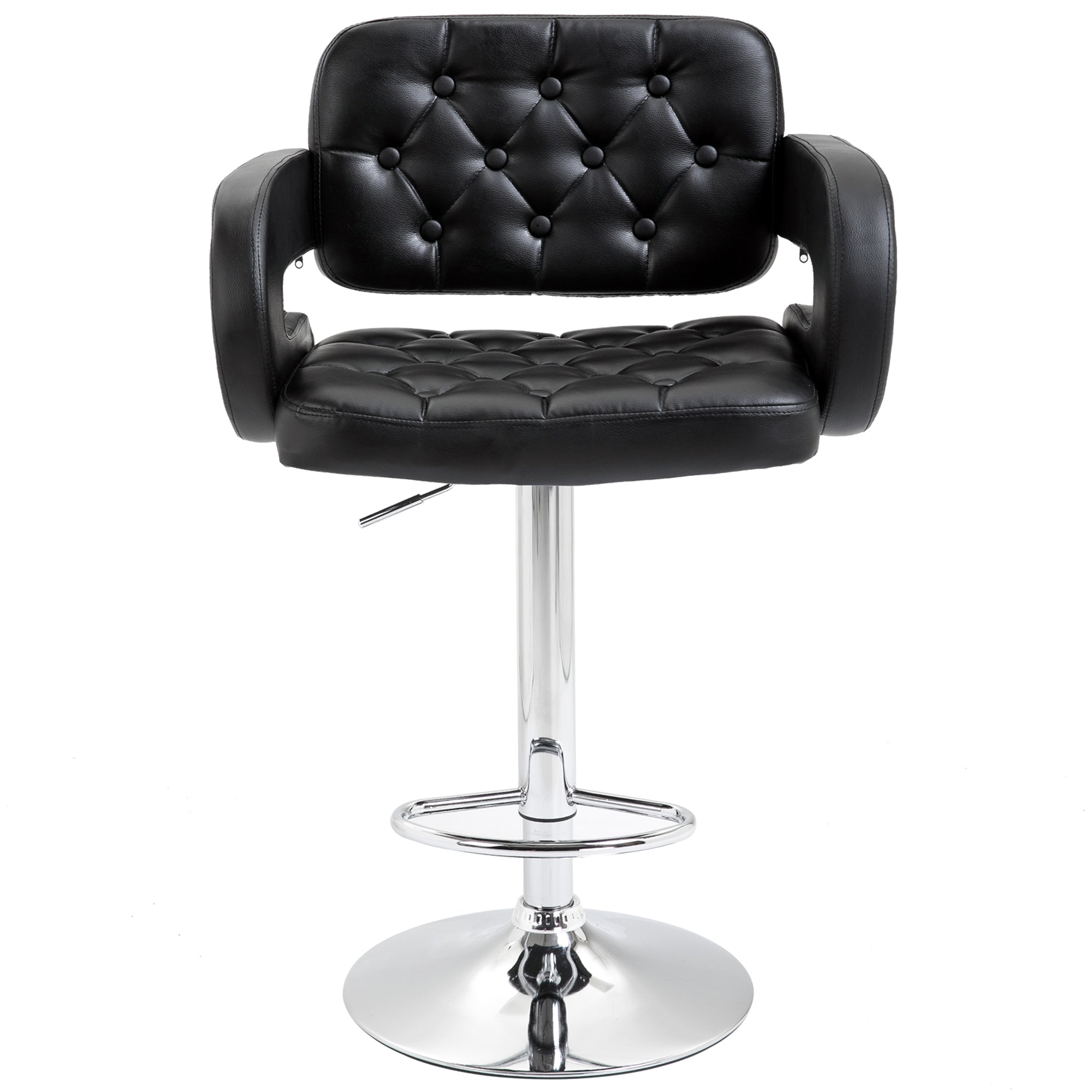 PU Leather Upholstered Swivel Bar Stool, Height Adjustable with Back, Armrest, Footrest, Black