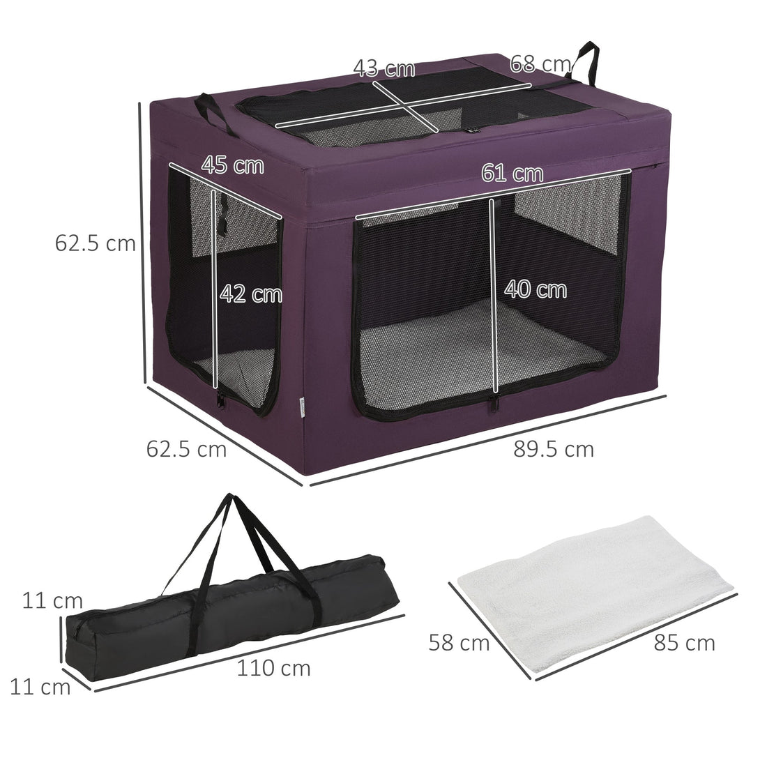 90cm Pet Carrier Bag, with Cushion for Medium, Large Dogs - Purple