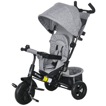 6 in 1 Kids Trike with Parent Handle, Canopy, 5-point Safety Belt, Storage, Footrest, Brake, for 1-5 Years, Grey