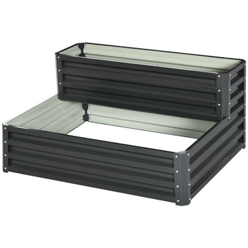 2 Tier Raised Garden Bed, Galvanised Planter Box with Open Bottom for Vegetables Flowers Herbs, 120x101x58cm, Dark Grey