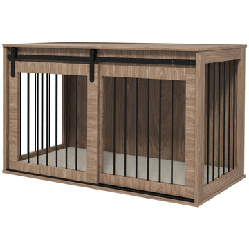 98cm Dog Crate Furniture with Removable Cushion for Large Dogs - Brown