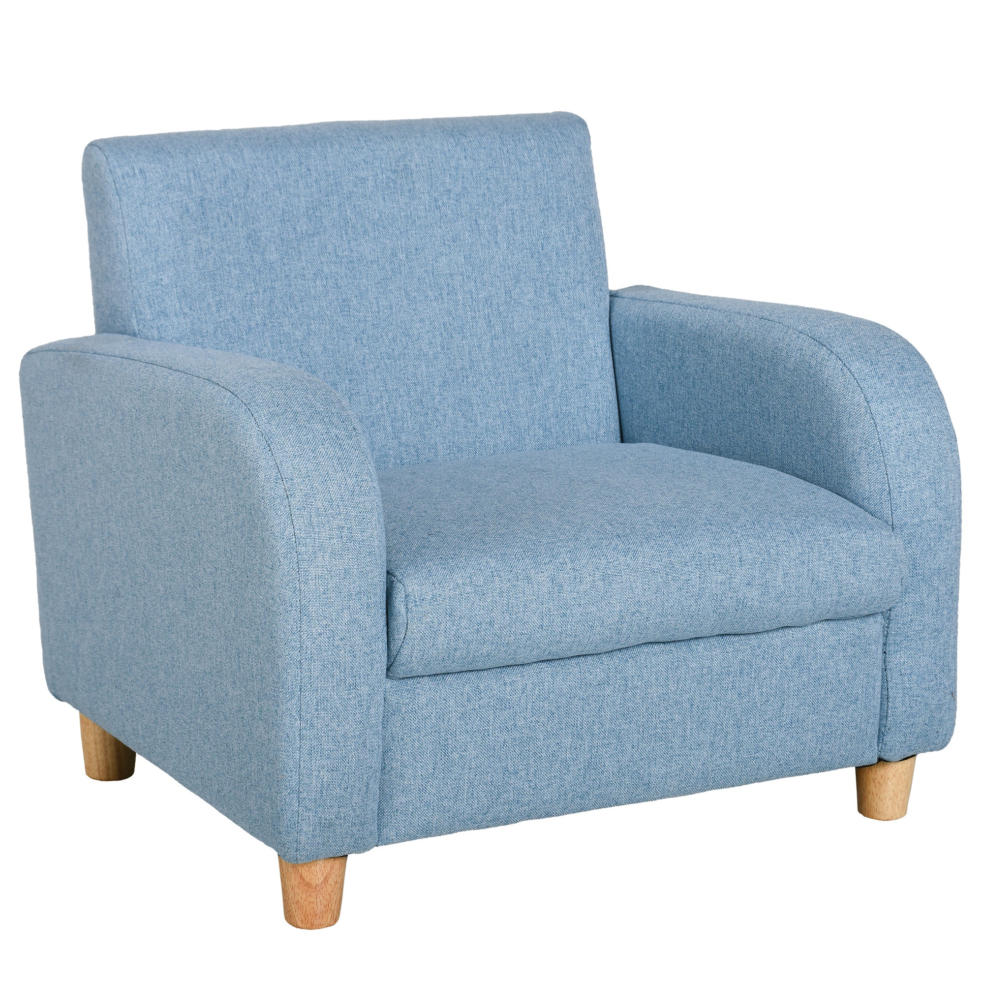 Children's Armchairs Toddler Chair Wood Frame Anti-Slip Legs High Back Bedroom Playroom Furniture Blue