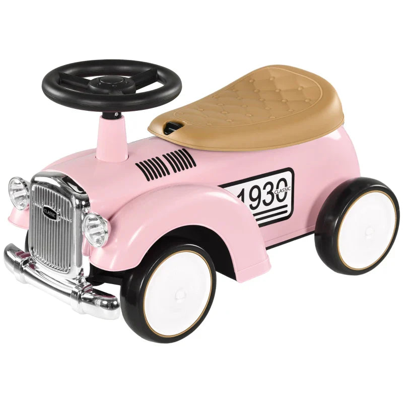 Foot to Floor Slider for Toddlers with Under-Seat Storage, Ride on Sliding Car with Horn, for Ages 12-36 Months - Pink