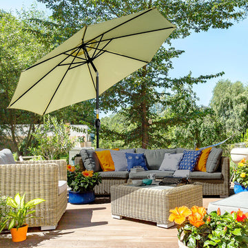 3(m) Tilting Parasol Garden Umbrellas, Outdoor Sun Shade with 8 Ribs, Tilt and Crank Handle for Balcony, Bench, Garden, Beige