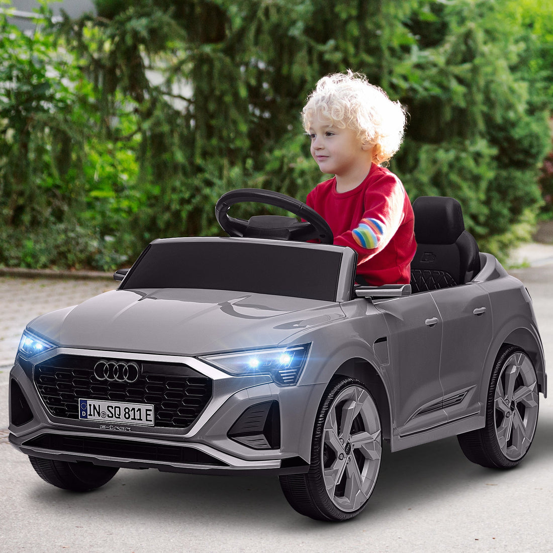 Audi Q8 e-tron Sportback Licensed 12V Ride on Car w/ Remote, 4 Spring Suspension Wheels, Headlights, Music, Horn - Grey