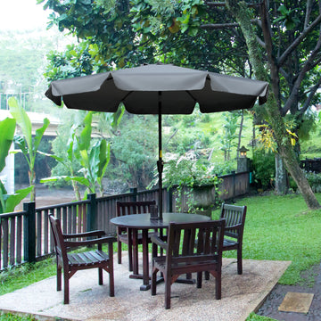 2.7m Patio Parasol Garden Umbrellas Outdoor Sun Shade Table Umbrella with Tilt, Crank, 8 Ribs, Ruffles, Grey