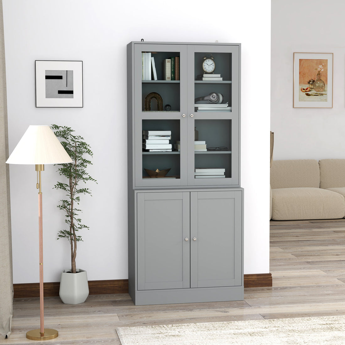 Double Storage Display Cabinet - Grey