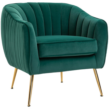 Velvet-Feel Shell Back Accent Chair - Green