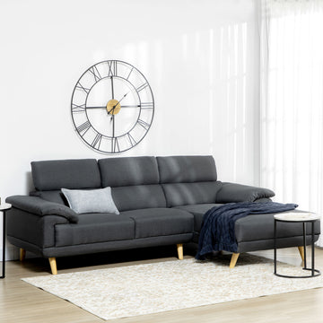 3 Seater Corner Sofas for Living Room with Adjustable Headrest, Fabric L Shaped Sofa Settee, Couch, Dark Grey