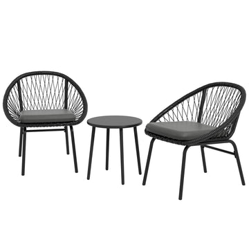 Three-Piece Rattan Bistro Set - Black